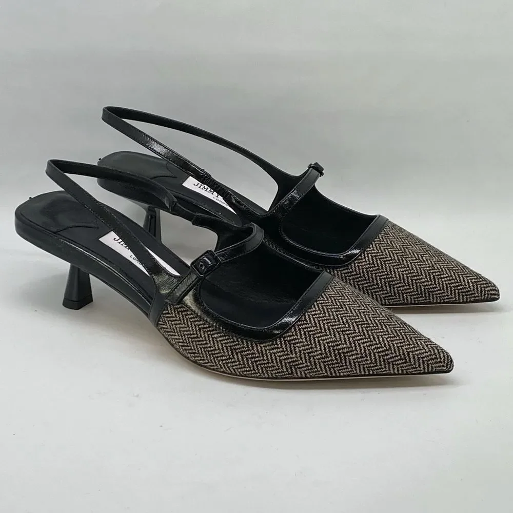 Jimmy Choo Didi 45MM Herringbone Slingback Pumps size 39